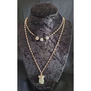 Banana Republic Gold-Tone Two-Tier Semi-Precious Green Stone Necklace